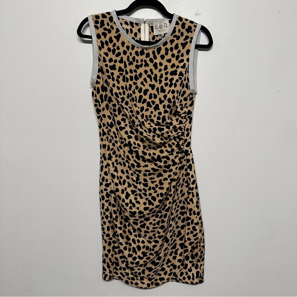 Sea New York Tan and Black Leopard Print Sleeveless Dress